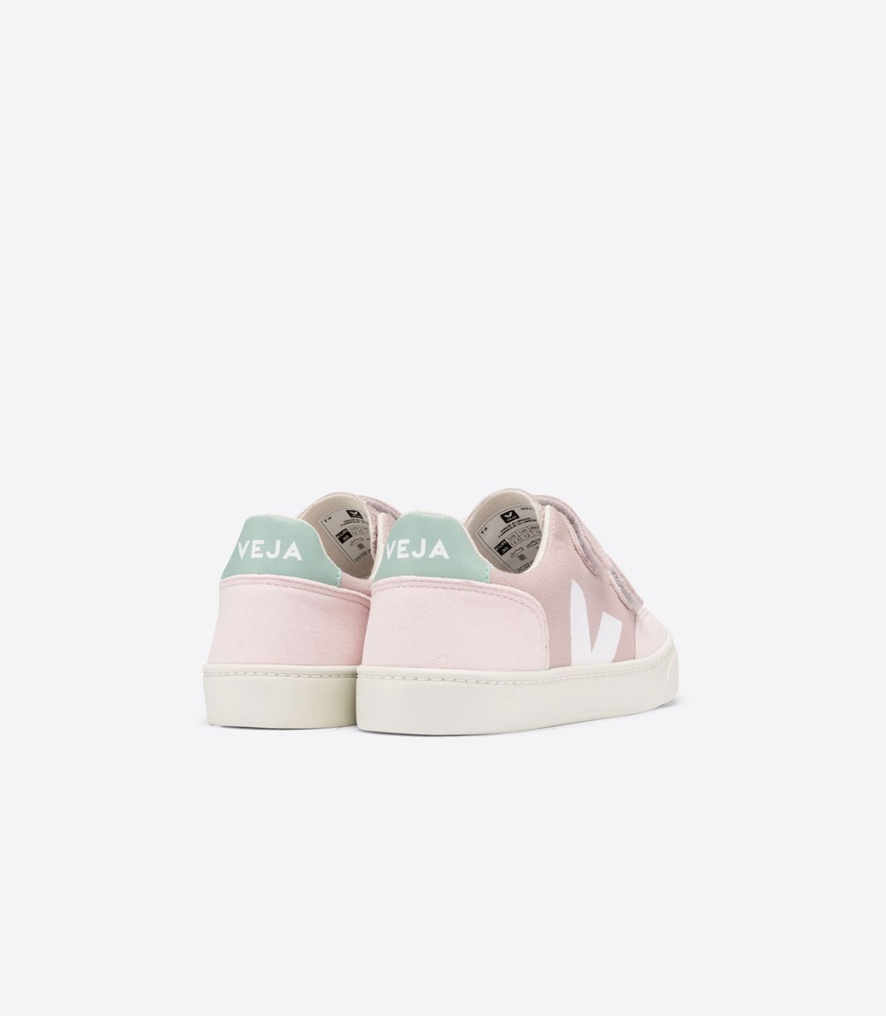 Veja Sneakers Barn - V-12 Velcro Canvas - Rosa/Vita - 762950-VFN